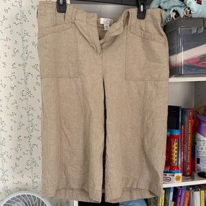 LOFT Tan Linen-Blend Bermuda Shorts with Patch Pockets